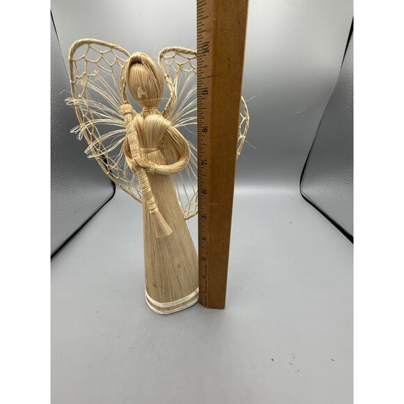 Vintage Straw Raffia Angel Tree Topper 12” Handmade Woven Wings Rustic Nativity - Picture 7 of 7